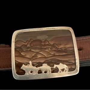 Sterling Silver Holladay Cowboy Silhouette Buckle With Natural Jasper Stone 43”